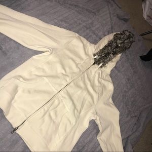 super soft cream colored jacket with fur hood!!